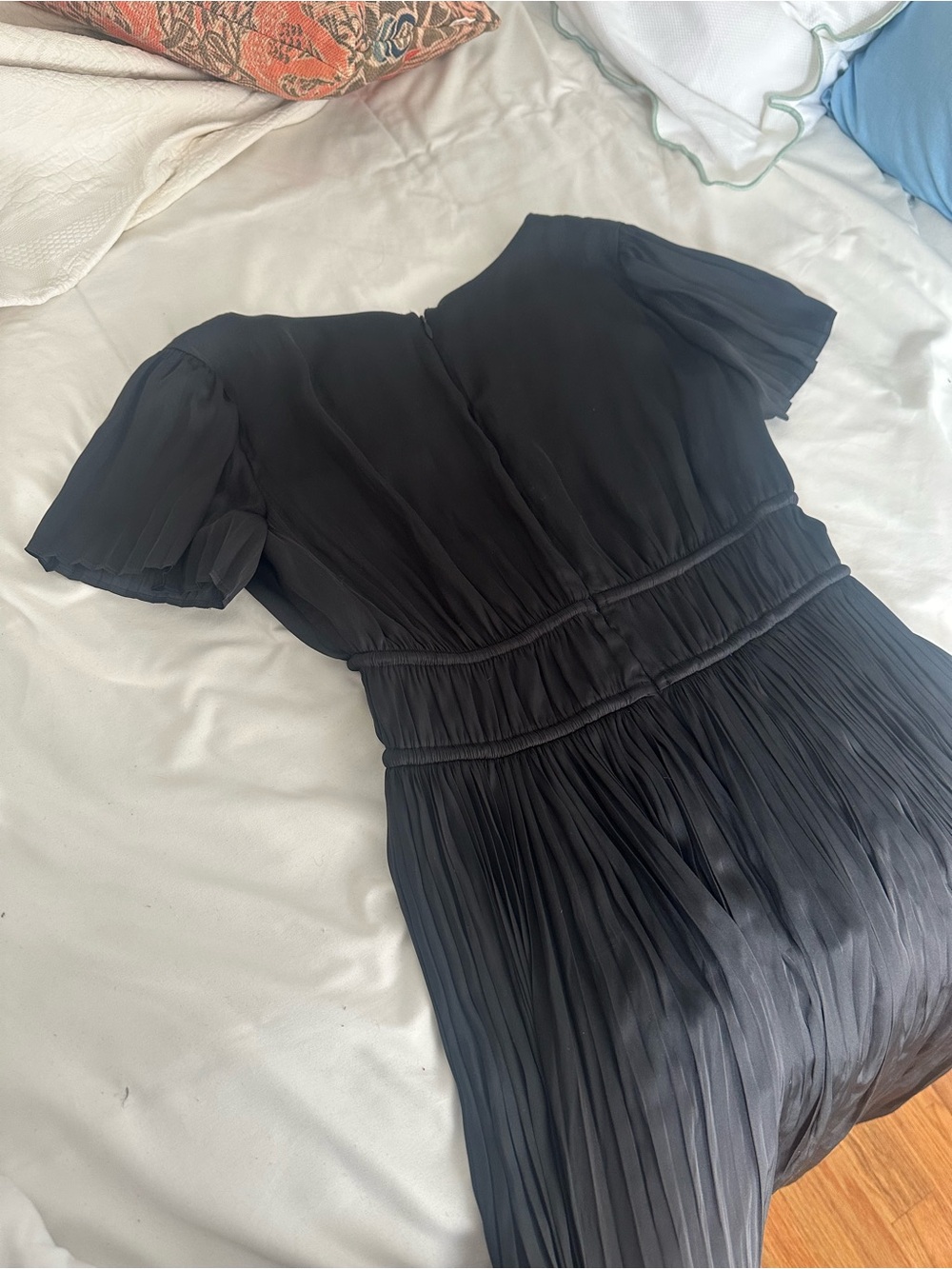 J. Crew Black Pleated Tie Waist Dress in Luster Georgette Maxi Dress - Picture 8 of 9